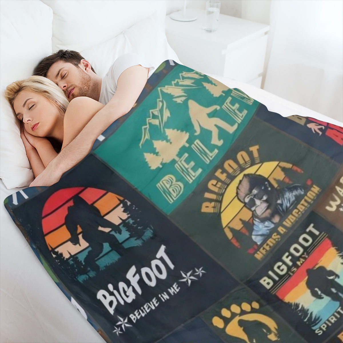 Bigfoot Sasquatch Cotton Blanket - Modern style, all seasons, 100 polyester, fabric, soft and comfortable, 250- 300gsm, no hair removal, high quality handmade, perfect for Bigfoot lovers to give gifts