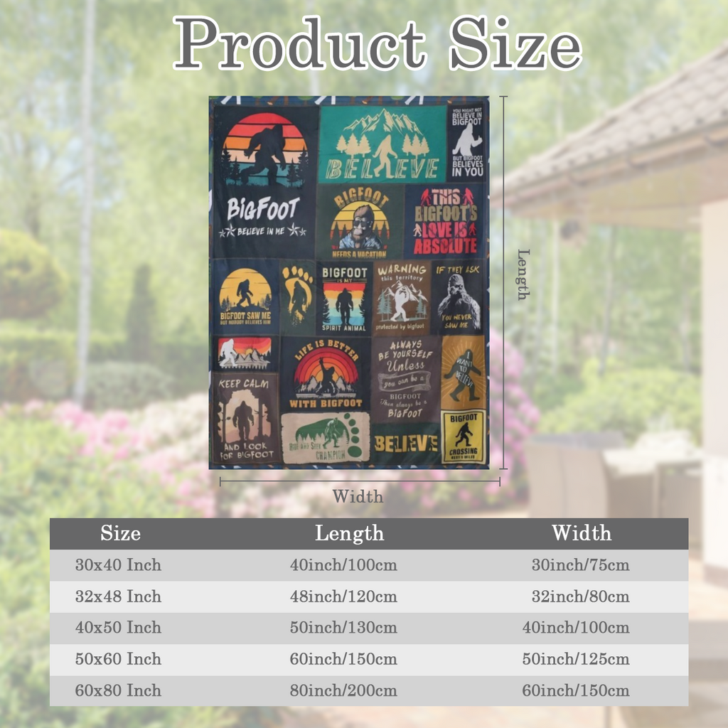 Bigfoot Sasquatch Cotton Blanket - Modern style, all seasons, 100 polyester, fabric, soft and comfortable, 250- 300gsm, no hair removal, high quality handmade, perfect for Bigfoot lovers to give gifts