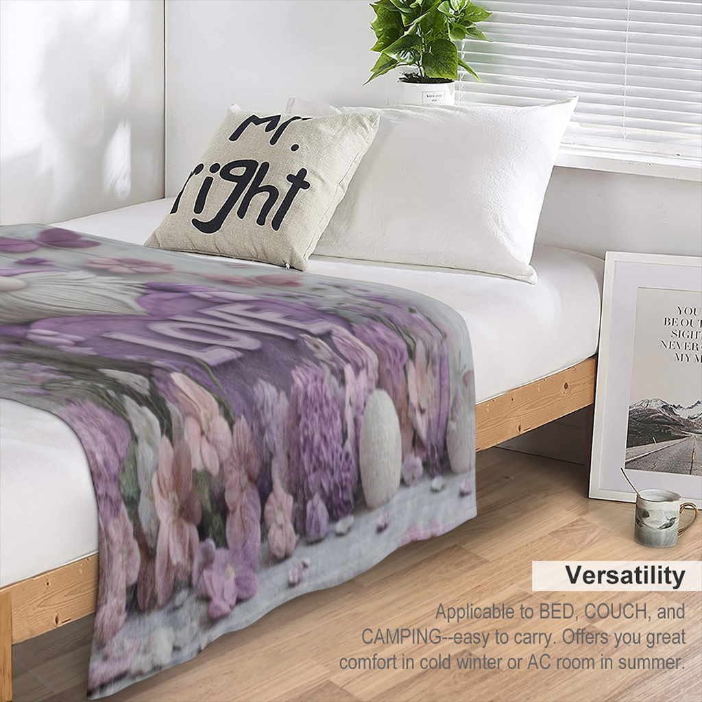 Cast a flannel blanket, emblazoned with butterflies and flowers on valentine' s day design, soft, warm and comfortable, suitable for sofa, bed, car, office, camping, travel, gifts all season, mixed co