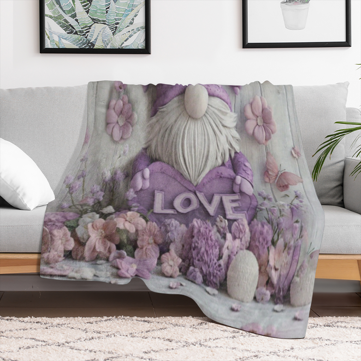 Cast a flannel blanket, emblazoned with butterflies and flowers on valentine' s day design, soft, warm and comfortable, suitable for sofa, bed, car, office, camping, travel, gifts all season, mixed co