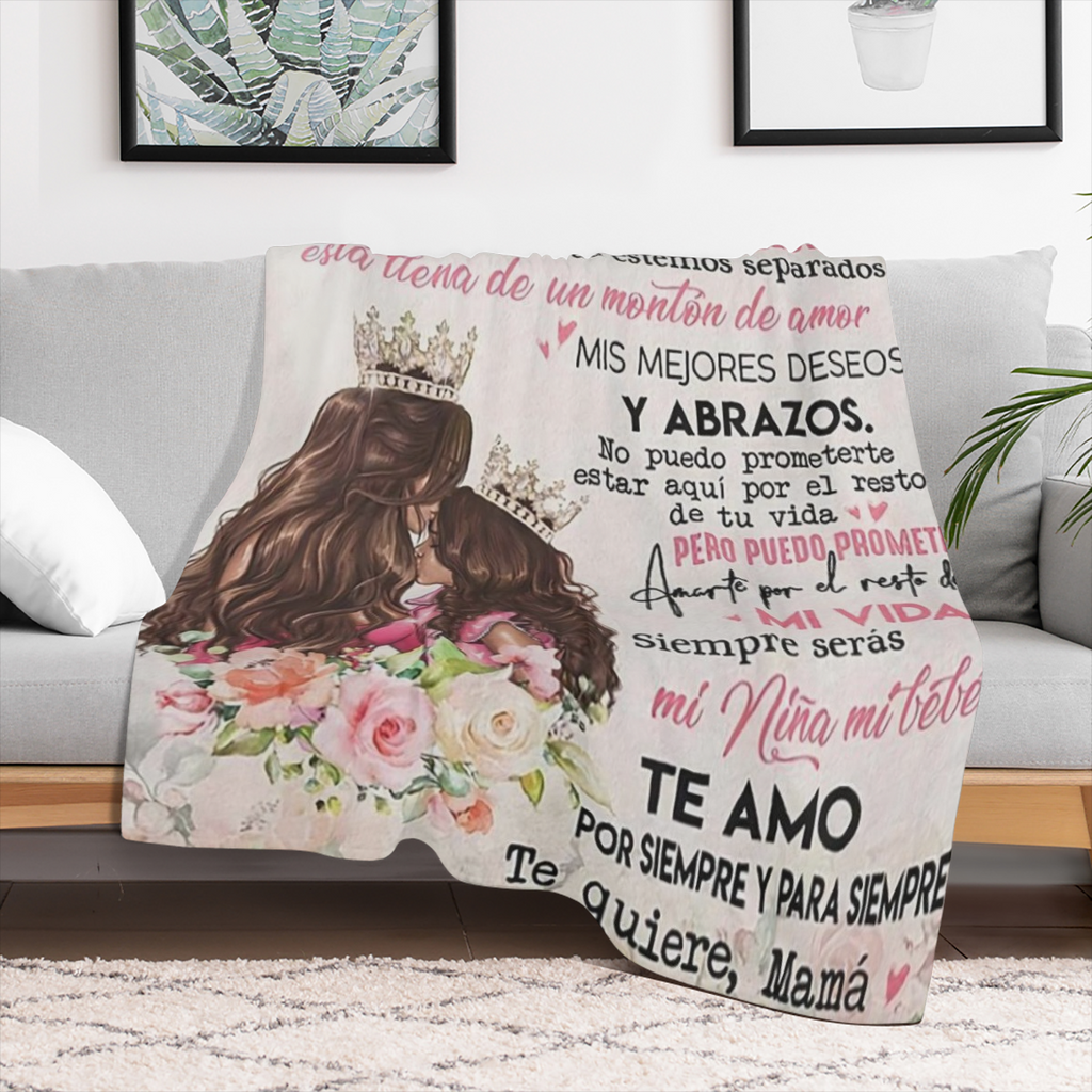 1pc Fleece Blanket for Daughter - ' Te Quiero Mama' Cozy Woven Throw with Floral Design, Spanish & English Text Perfect Gift for All Seasons, Camping, or Home Use, Blanket