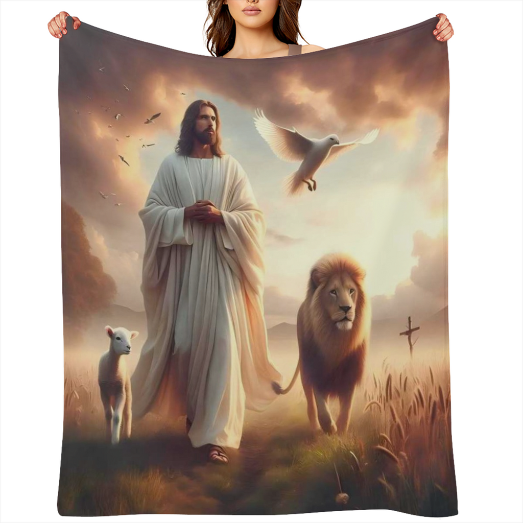 Jesus-Inspired Flannel Throw Blanket - Soft Warm Cozy for Couch Bed Office and Camping Versatile All-Season Gift Idea