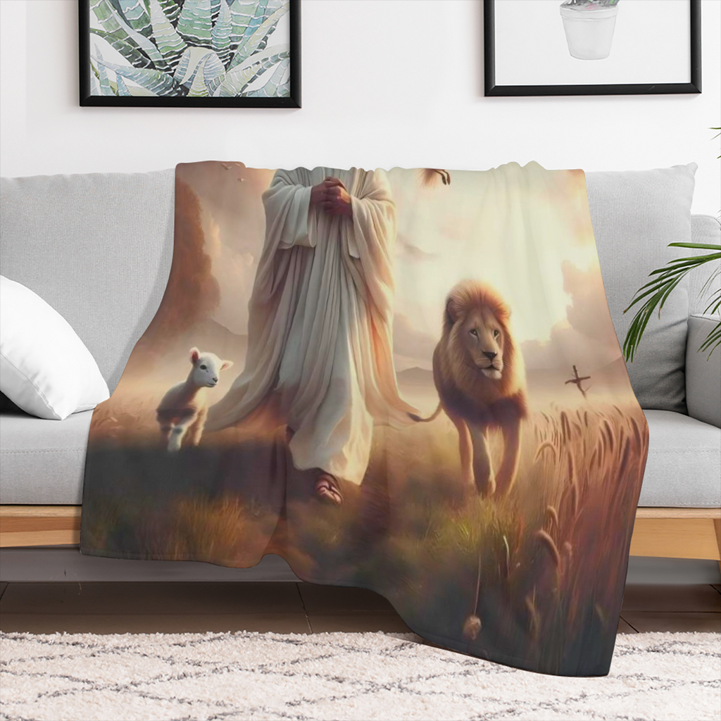 Jesus-Inspired Flannel Throw Blanket - Soft Warm Cozy for Couch Bed Office and Camping Versatile All-Season Gift Idea