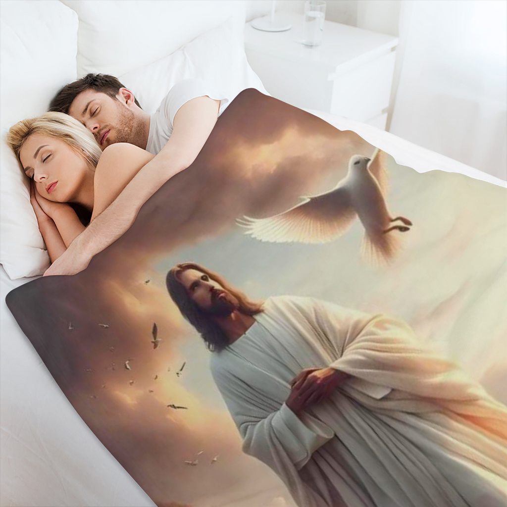 Jesus-Inspired Flannel Throw Blanket - Soft Warm Cozy for Couch Bed Office and Camping Versatile All-Season Gift Idea