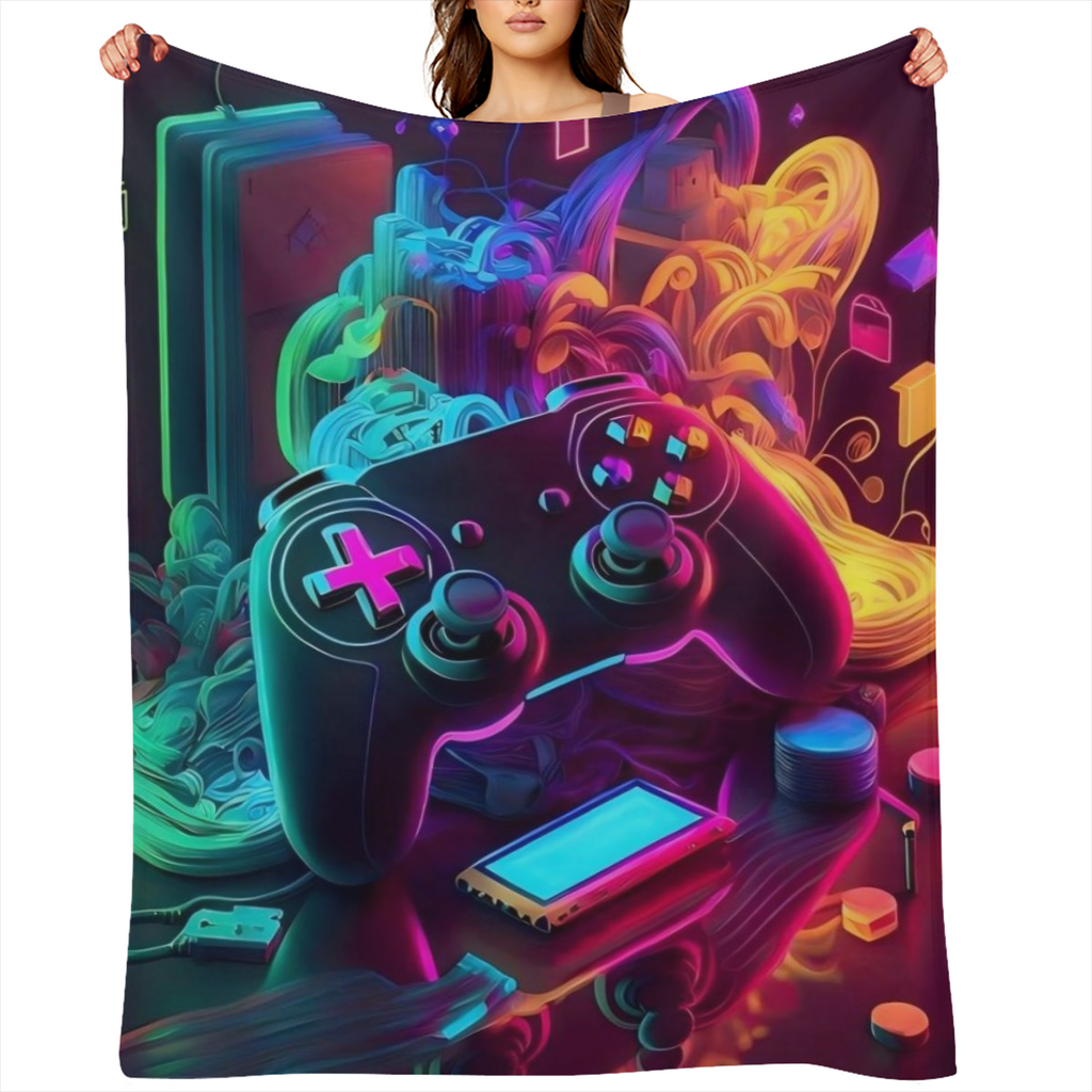 1pc Cool Gamepad Flannel Printed Blanket, Contemporary Style Blanket, Soft And Comfortable Blanket, Travel Sofa Bed, Office Home Decor, Birthday Gift Blanket, Boys, Girls, Adults, All Seasons Availabl