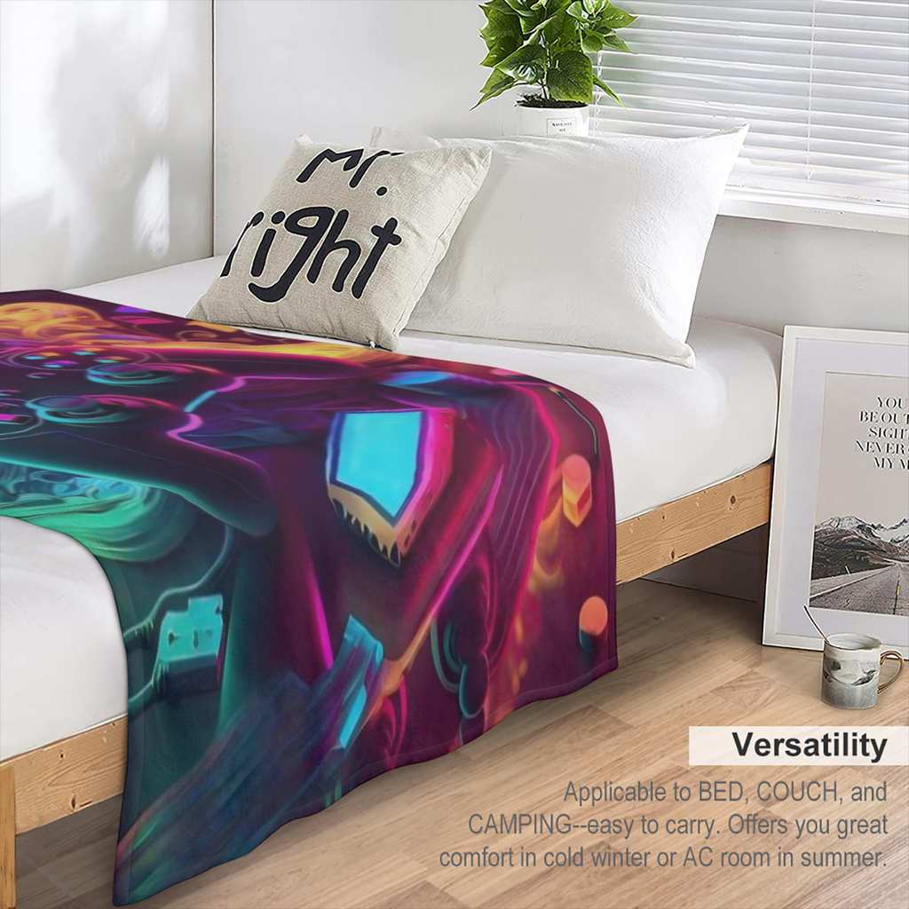 1pc Cool Gamepad Flannel Printed Blanket, Contemporary Style Blanket, Soft And Comfortable Blanket, Travel Sofa Bed, Office Home Decor, Birthday Gift Blanket, Boys, Girls, Adults, All Seasons Availabl