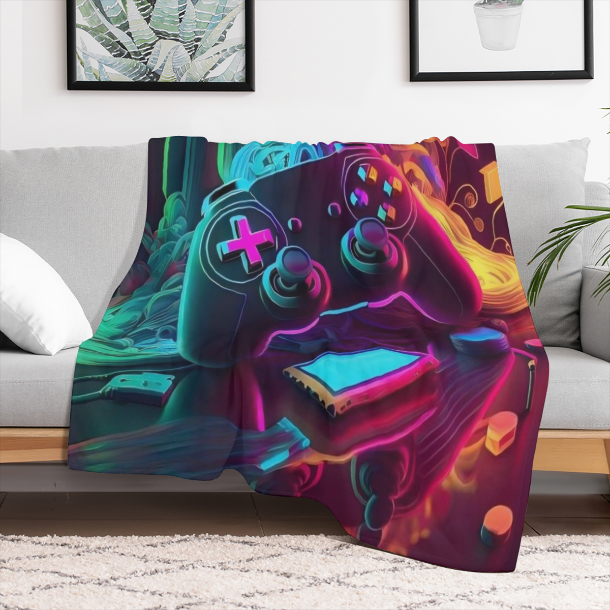 1pc Cool Gamepad Flannel Printed Blanket, Contemporary Style Blanket, Soft And Comfortable Blanket, Travel Sofa Bed, Office Home Decor, Birthday Gift Blanket, Boys, Girls, Adults, All Seasons Availabl