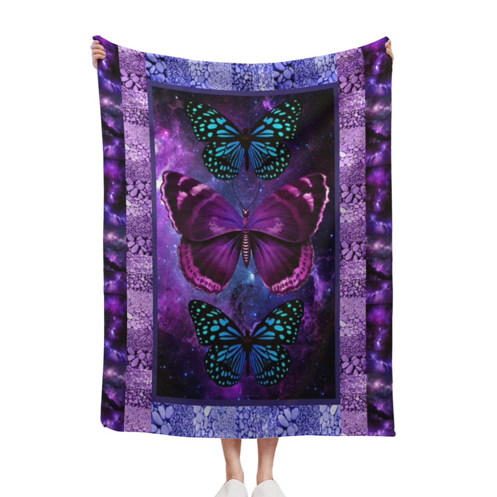 SLEEPWISH Purple Blue Butterfly Printed Flannel Fleece Throw Blanket - Soft Cozy Lightweight All-Season Flannel Plush, Butterfly Element, Colorful Fluffy, Graphic Decor for Couch Bed, Gift for Women,