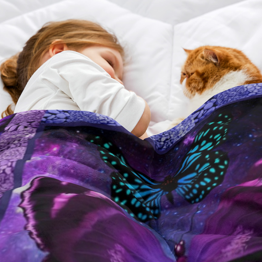 SLEEPWISH Purple Blue Butterfly Printed Flannel Fleece Throw Blanket - Soft Cozy Lightweight All-Season Flannel Plush, Butterfly Element, Colorful Fluffy, Graphic Decor for Couch Bed, Gift for Women,