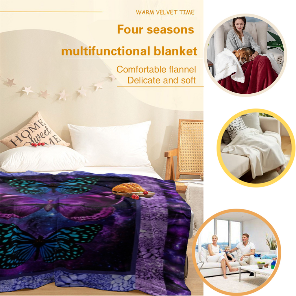 SLEEPWISH Purple Blue Butterfly Printed Flannel Fleece Throw Blanket - Soft Cozy Lightweight All-Season Flannel Plush, Butterfly Element, Colorful Fluffy, Graphic Decor for Couch Bed, Gift for Women,