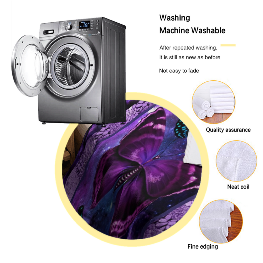 SLEEPWISH Purple Blue Butterfly Printed Flannel Fleece Throw Blanket - Soft Cozy Lightweight All-Season Flannel Plush, Butterfly Element, Colorful Fluffy, Graphic Decor for Couch Bed, Gift for Women,