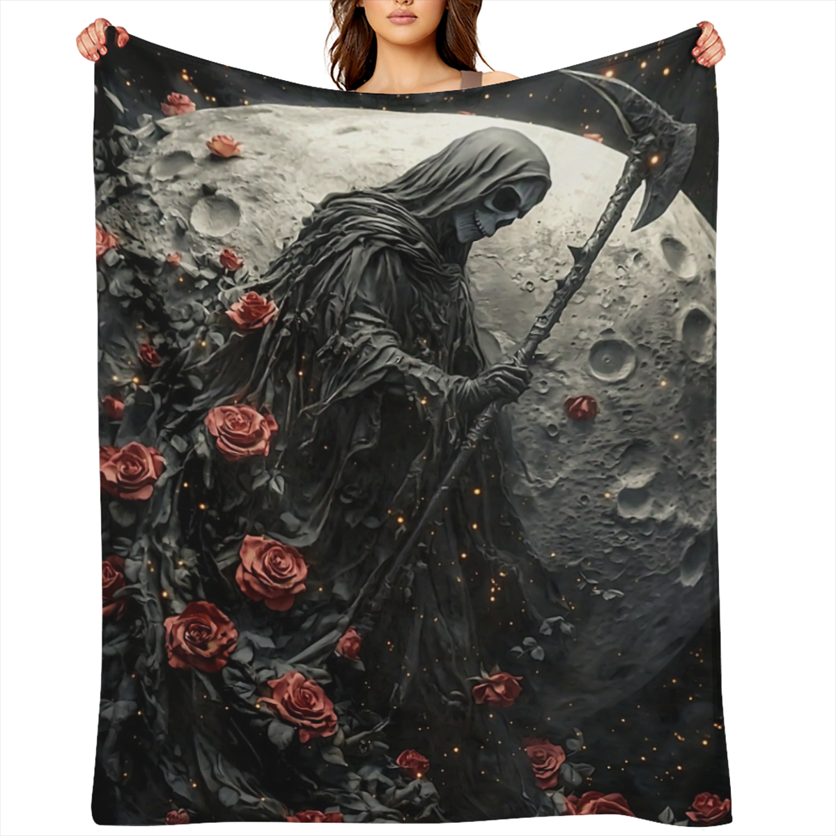 Cozy Grim Reaper Print Flannel Throw Blanket - Soft, Lightweight & Durable for Couch, Bed, Travel Perfect Gift for Family & Friends