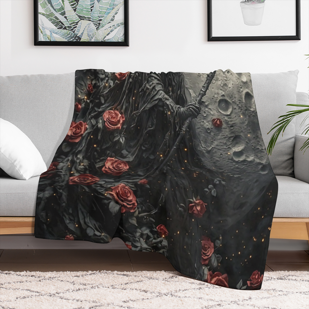 Cozy Grim Reaper Print Flannel Throw Blanket - Soft, Lightweight & Durable for Couch, Bed, Travel Perfect Gift for Family & Friends
