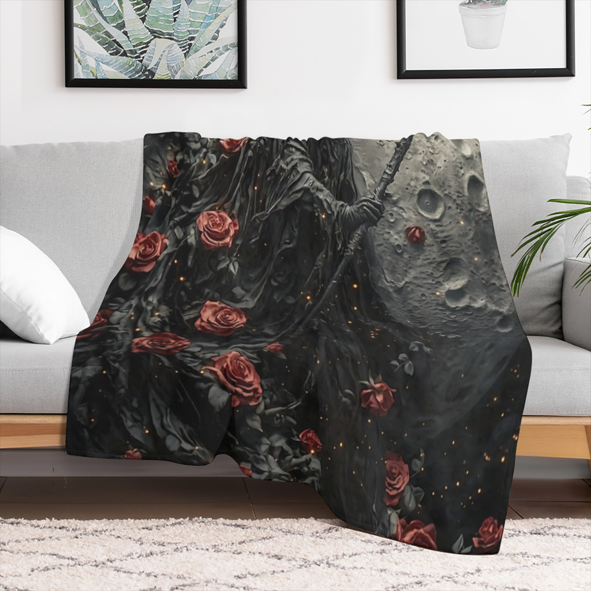 Cozy Grim Reaper Print Flannel Throw Blanket - Soft, Lightweight & Durable for Couch, Bed, Travel Perfect Gift for Family & Friends
