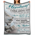 To my nephew. . . Letter Print Flannel Blanket - Digital Printing, All- season Multipurpose Sports Style Knit Bedding - Soft and Lightweight Gift for Sofa, Travel, Camping, Lunch Break, Home
