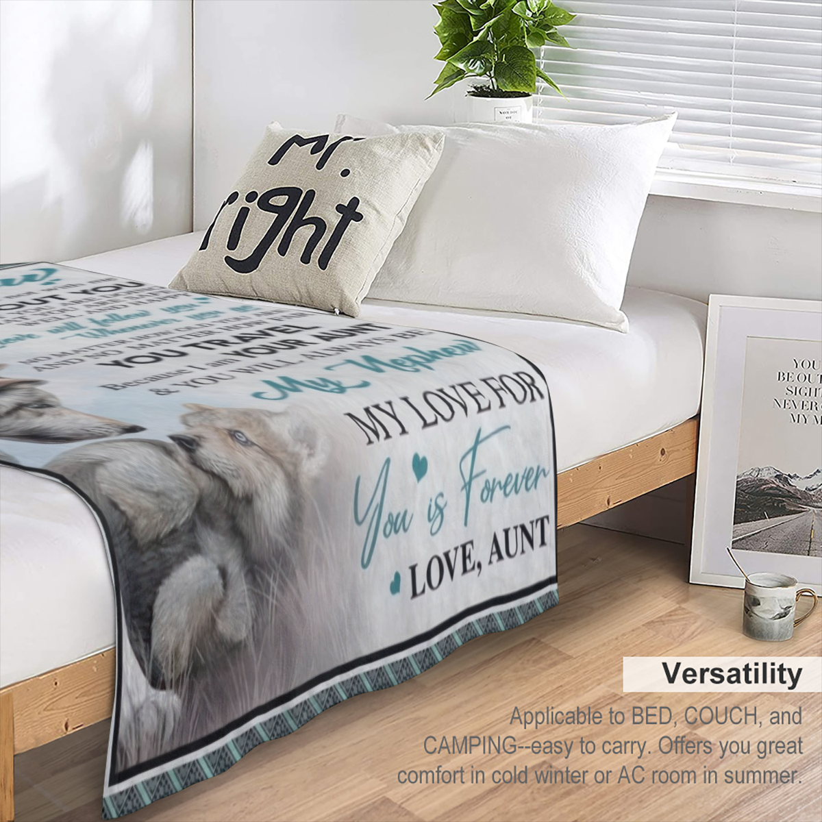 To my nephew. . . Letter Print Flannel Blanket - Digital Printing, All- season Multipurpose Sports Style Knit Bedding - Soft and Lightweight Gift for Sofa, Travel, Camping, Lunch Break, Home