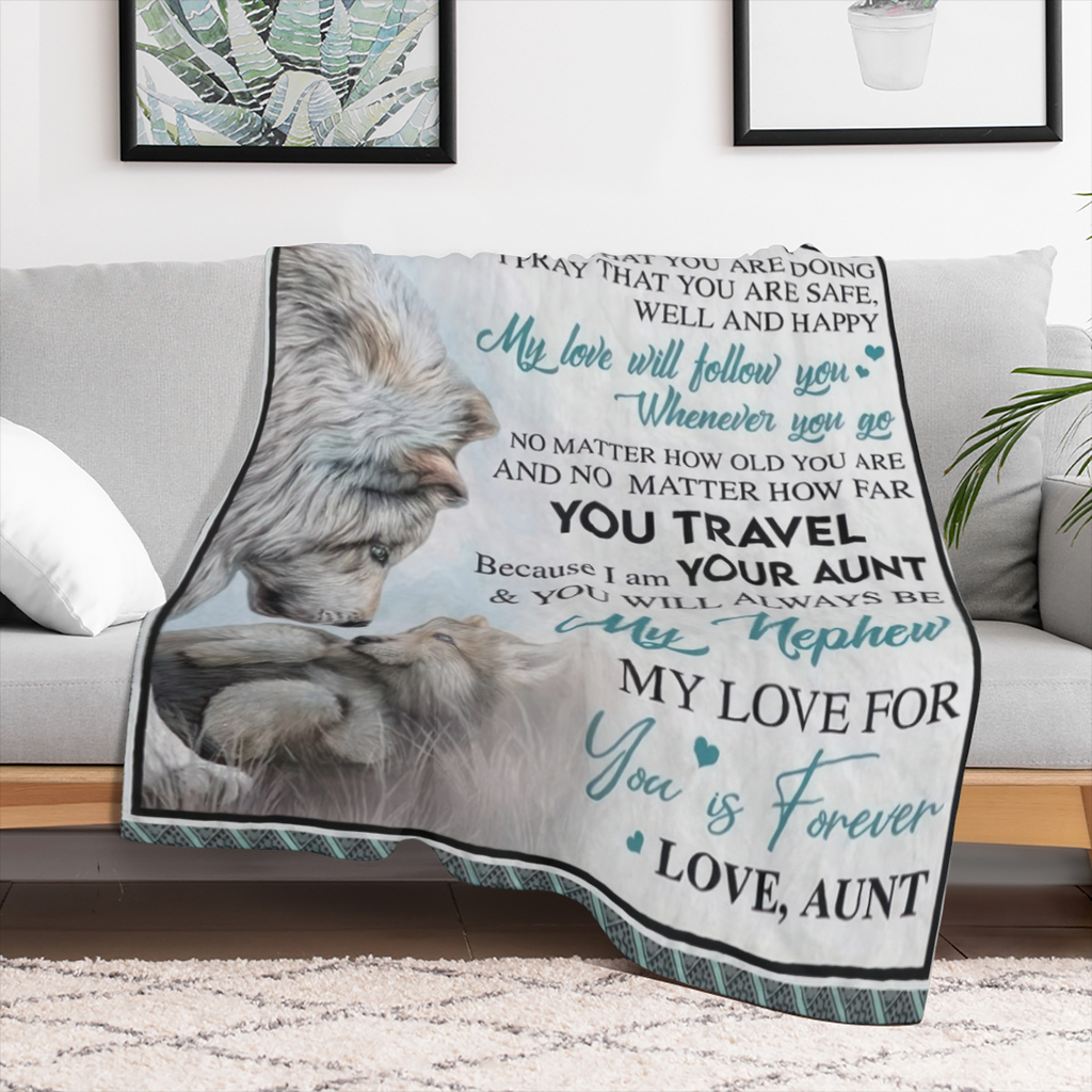 To my nephew. . . Letter Print Flannel Blanket - Digital Printing, All- season Multipurpose Sports Style Knit Bedding - Soft and Lightweight Gift for Sofa, Travel, Camping, Lunch Break, Home