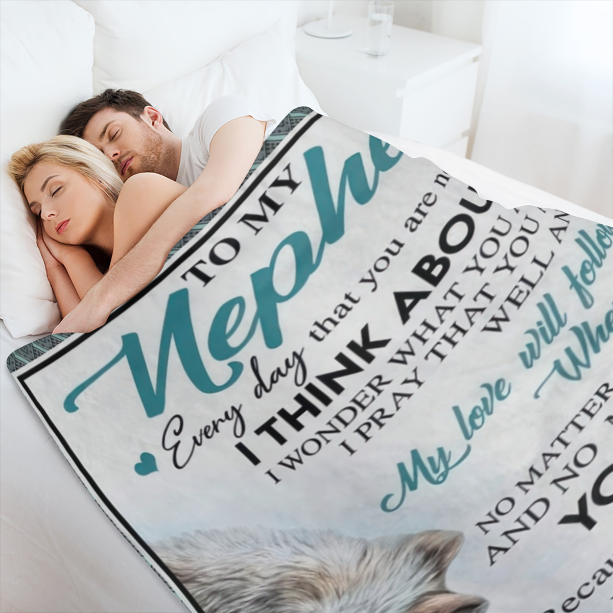 To my nephew. . . Letter Print Flannel Blanket - Digital Printing, All- season Multipurpose Sports Style Knit Bedding - Soft and Lightweight Gift for Sofa, Travel, Camping, Lunch Break, Home