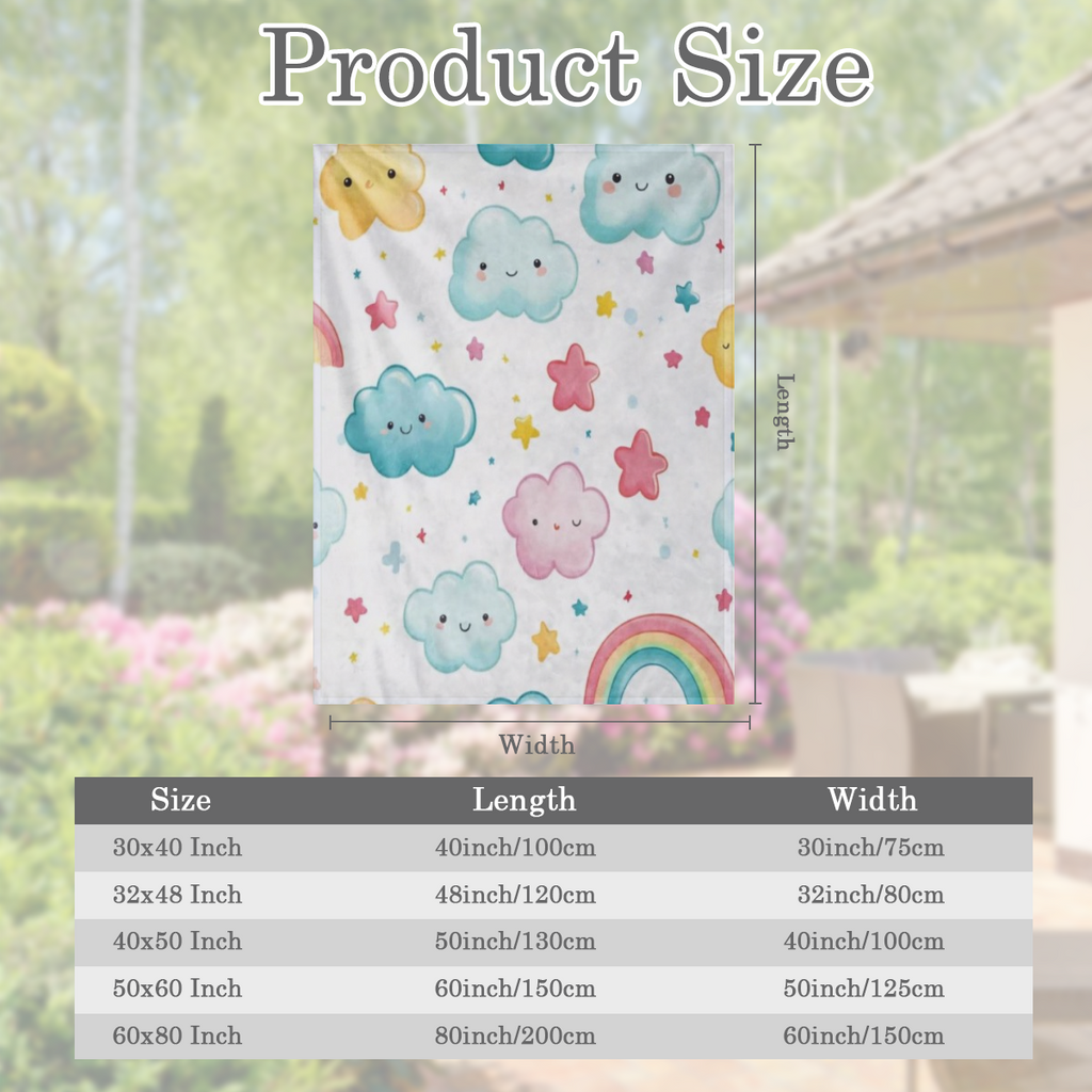 1pc Vintage Style Cloud Rainbow Stars Print Flannel Throw Blanket - Soft, Cozy, All- Season Knitted Polyester Fleece Blanket for Sofa, Bed, Office, Car, Camping, Travel - Digital Print, 250- 300gsm