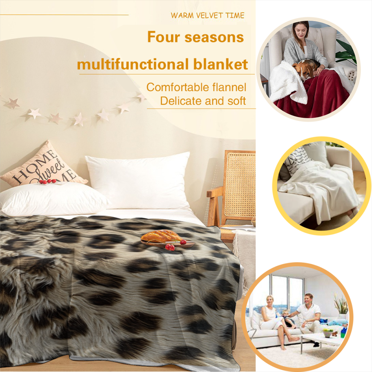 Cheetah Animal Skin Soft Warm Cozy Blanket, Brown Fur Leopard Lightweight Plush Throw Blanket, Home Decor Soft Blanket for Living Bed Room Couch-280GSM