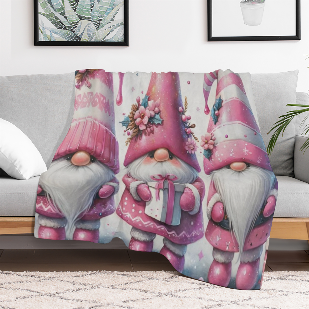 Christmas Gift1pcs Three Dwarfs Holding Gifts Pattern Fleece Blanket Warm Soft Lightweight Machine Washable Suitable for Sofa Bed Travel Camping Living Room Office Sofa Chair and Bed Use All Seasons C