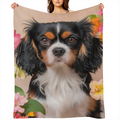 1pc Cavalier King Charles Spaniel Dog Blanket Floral Print Design Suitable for Bedroom Decor Living Room Decor Sofa Decor Bed Decor Wall Decor and Pet Bed Decor.