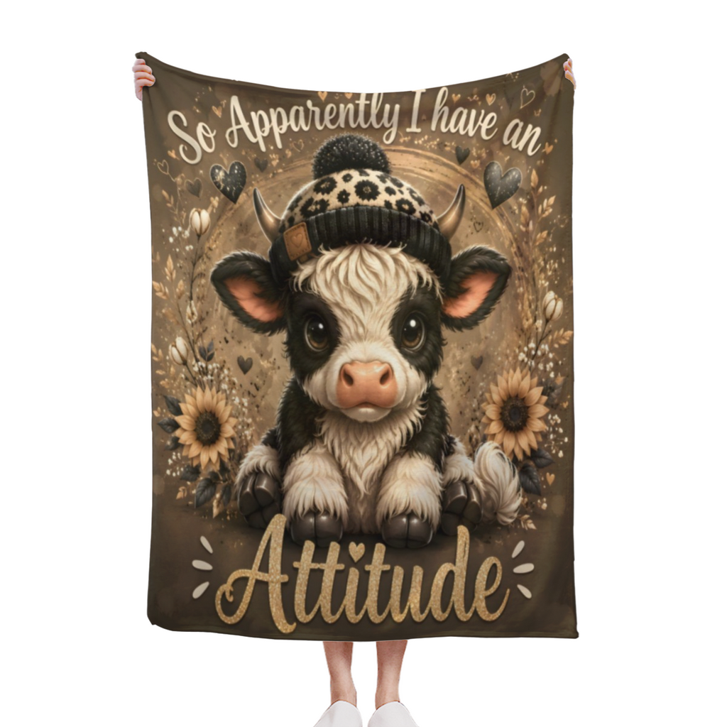 Funny Attitude Highland Calf Throw Blanket Cozy Farmhouse Core Aesthetic