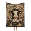 Funny Attitude Highland Calf Throw Blanket Cozy Farmhouse Core Aesthetic