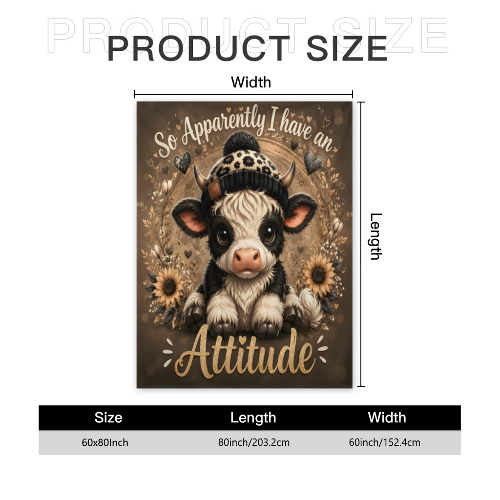 Funny Attitude Highland Calf Throw Blanket Cozy Farmhouse Core Aesthetic