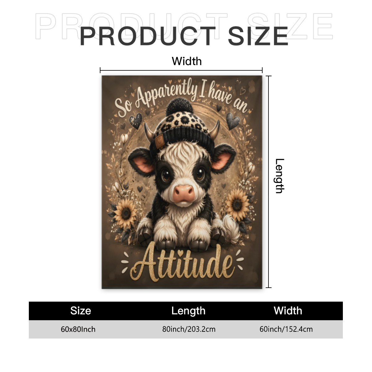 Funny Attitude Highland Calf Throw Blanket Cozy Farmhouse Core Aesthetic