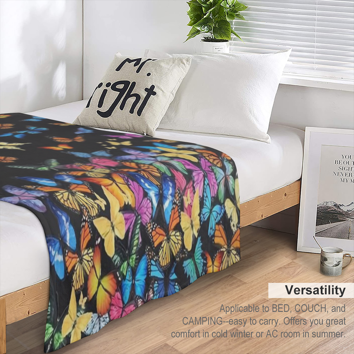 1pc Ultra Soft Butterfly Throw Blanket - Vibrant Colorful Butterfly Pattern Lightweight Cozy Flannel Fabric for Bed Couch or Sofa All- Season Comfort Allseason Blanket Vibrant Decor Cozy Texture
