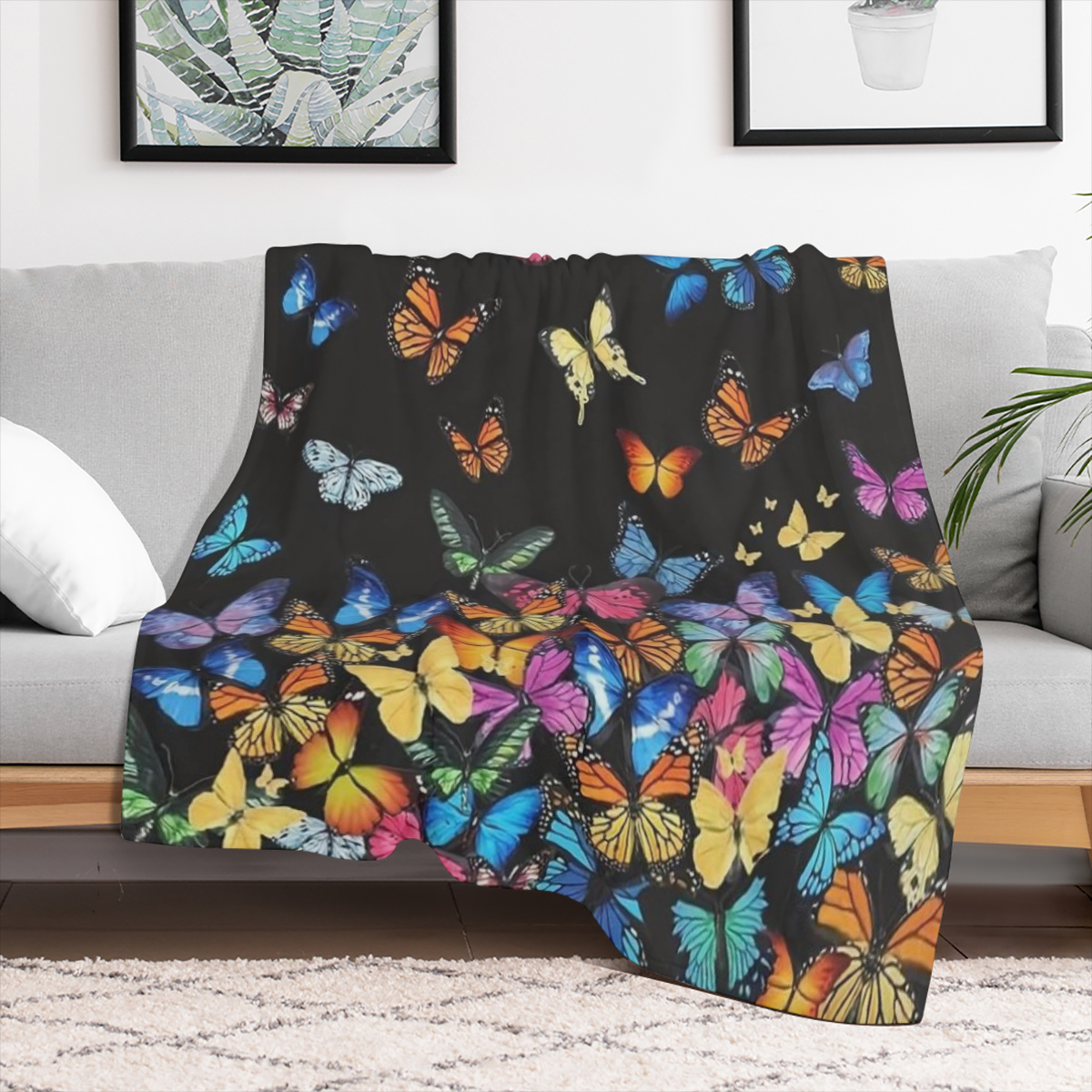 1pc Ultra Soft Butterfly Throw Blanket - Vibrant Colorful Butterfly Pattern Lightweight Cozy Flannel Fabric for Bed Couch or Sofa All- Season Comfort Allseason Blanket Vibrant Decor Cozy Texture