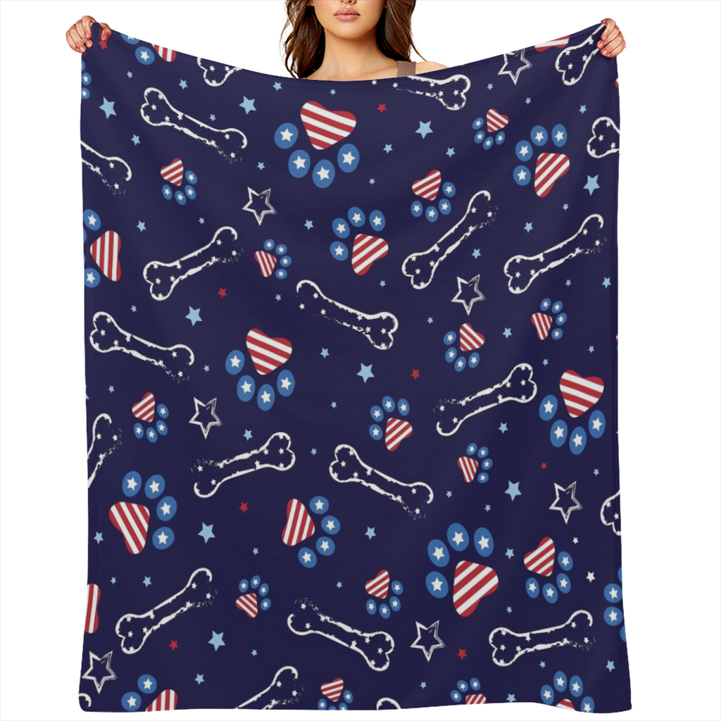 Paw Print Bone Star Throw Blanket 280GSM Flannel Blankets for Couch Bed Sofa Dorm, Warmth Soft Cozy Fleece Blanket Gifts for Her Him All Season