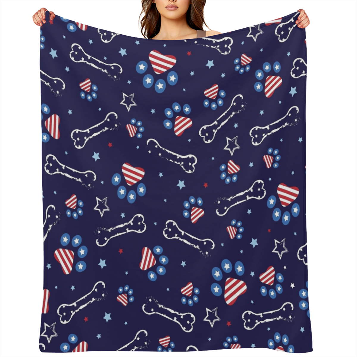 Paw Print Bone Star Throw Blanket 280GSM Flannel Blankets for Couch Bed Sofa Dorm, Warmth Soft Cozy Fleece Blanket Gifts for Her Him All Season