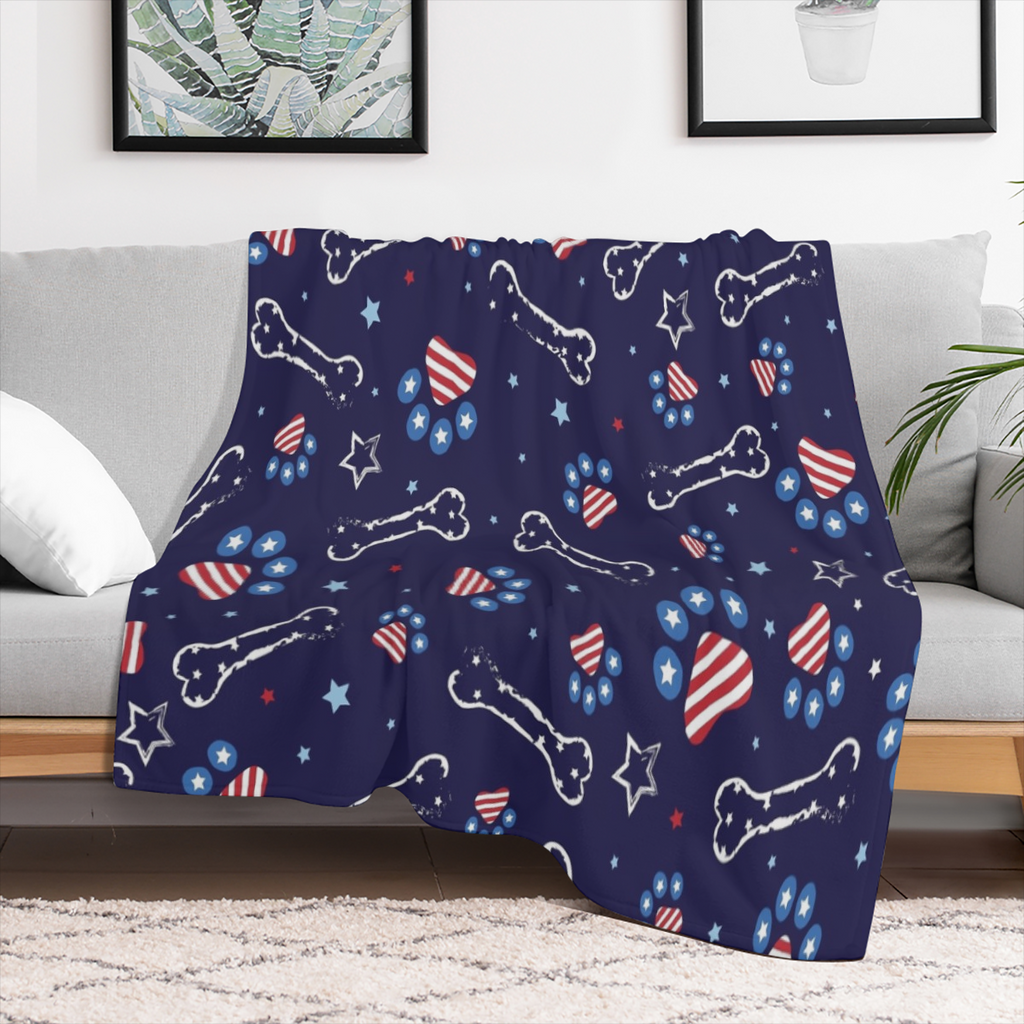 Paw Print Bone Star Throw Blanket 280GSM Flannel Blankets for Couch Bed Sofa Dorm, Warmth Soft Cozy Fleece Blanket Gifts for Her Him All Season