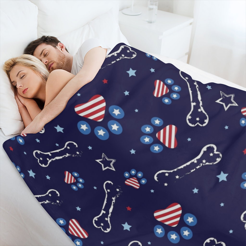 Paw Print Bone Star Throw Blanket 280GSM Flannel Blankets for Couch Bed Sofa Dorm, Warmth Soft Cozy Fleece Blanket Gifts for Her Him All Season