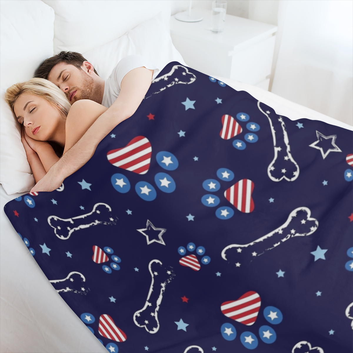 Paw Print Bone Star Throw Blanket 280GSM Flannel Blankets for Couch Bed Sofa Dorm, Warmth Soft Cozy Fleece Blanket Gifts for Her Him All Season