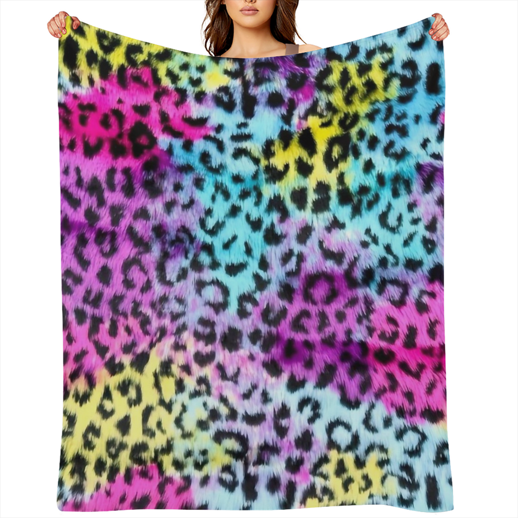 One Piece, Leopard Print Blanket, Rainbow Paint Dyed Blanket, Colorful Printed Blanket, Neon Rainbow Leopard All-Season Warm And Comfortable Quilt, Suitable for Beds, Sofas And Benches