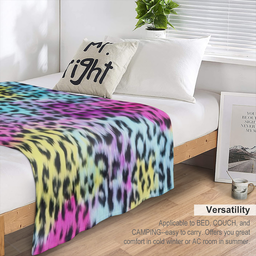 One Piece, Leopard Print Blanket, Rainbow Paint Dyed Blanket, Colorful Printed Blanket, Neon Rainbow Leopard All-Season Warm And Comfortable Quilt, Suitable for Beds, Sofas And Benches