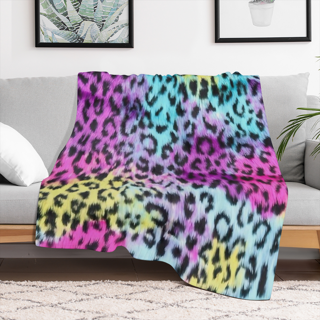 One Piece, Leopard Print Blanket, Rainbow Paint Dyed Blanket, Colorful Printed Blanket, Neon Rainbow Leopard All-Season Warm And Comfortable Quilt, Suitable for Beds, Sofas And Benches
