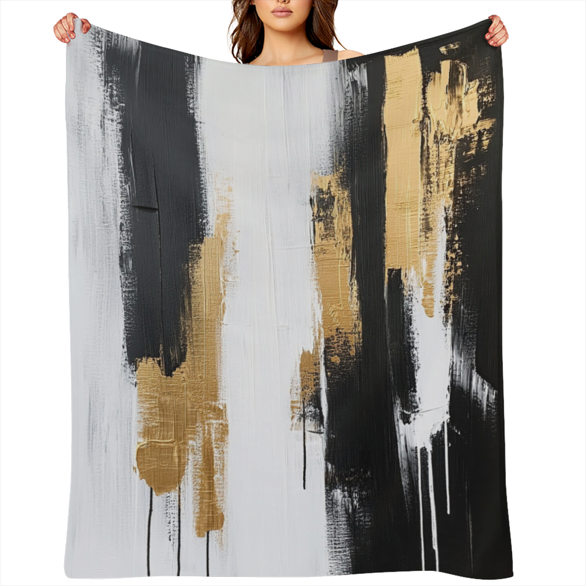 Abstract Gradient Texture Blanket Gifts for Adults, Watercolor Black White Painting Flannel Throw Blankets Soft Comfy Lightweight for Home Decor Couch Bed- 280Gsm