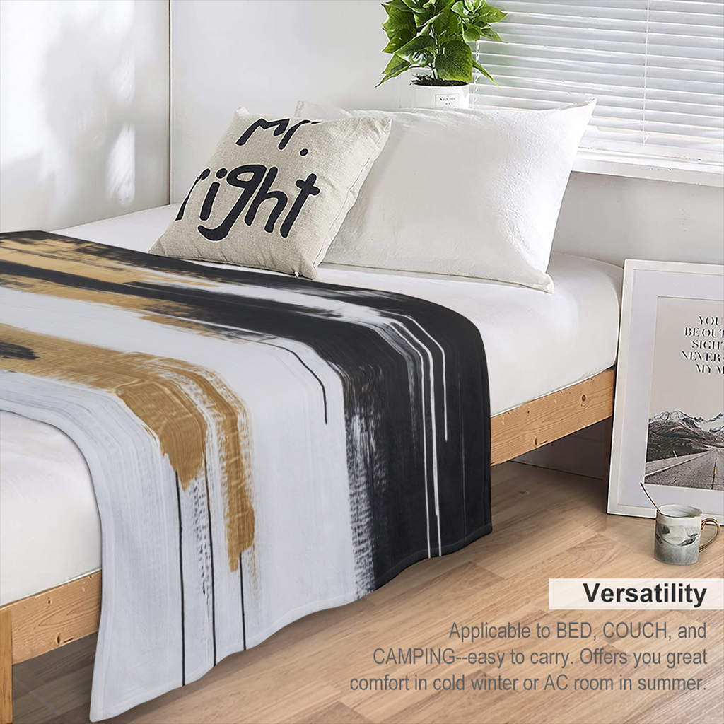 Abstract Gradient Texture Blanket Gifts for Adults, Watercolor Black White Painting Flannel Throw Blankets Soft Comfy Lightweight for Home Decor Couch Bed- 280Gsm