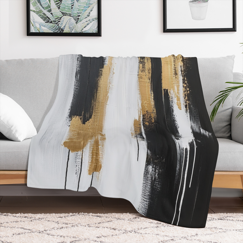 Abstract Gradient Texture Blanket Gifts for Adults, Watercolor Black White Painting Flannel Throw Blankets Soft Comfy Lightweight for Home Decor Couch Bed- 280Gsm