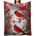 1pc Plush Red Bird Printed Soft Blanket Shawl - Ultra Cozy Skin- Friendly Throw for Sofa, Nap, and Casual Use - Multi- Purpose, Lightweight, and Easy to Care