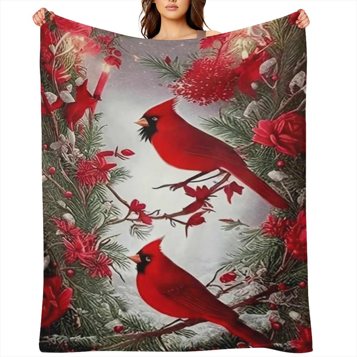 1pc Plush Red Bird Printed Soft Blanket Shawl - Ultra Cozy Skin- Friendly Throw for Sofa, Nap, and Casual Use - Multi- Purpose, Lightweight, and Easy to Care