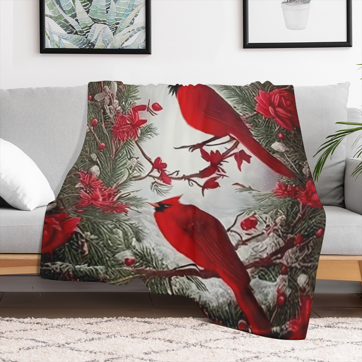 1pc Plush Red Bird Printed Soft Blanket Shawl - Ultra Cozy Skin- Friendly Throw for Sofa, Nap, and Casual Use - Multi- Purpose, Lightweight, and Easy to Care