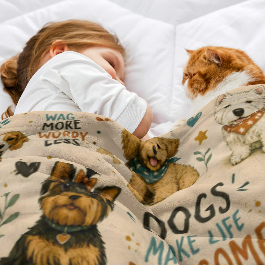 Dogs Make Life Pawsome Cute Dog Throw Blanket, Cozy Farmhouse Puppy Lover Aesthetic