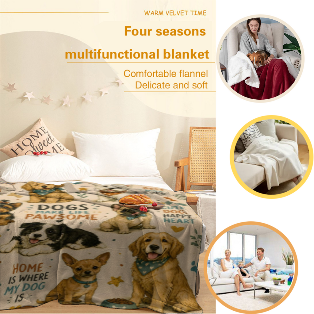 Dogs Make Life Pawsome Cute Dog Throw Blanket, Cozy Farmhouse Puppy Lover Aesthetic