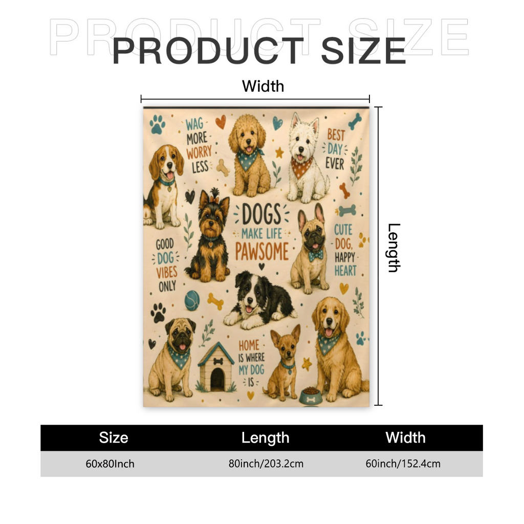 Dogs Make Life Pawsome Cute Dog Throw Blanket, Cozy Farmhouse Puppy Lover Aesthetic