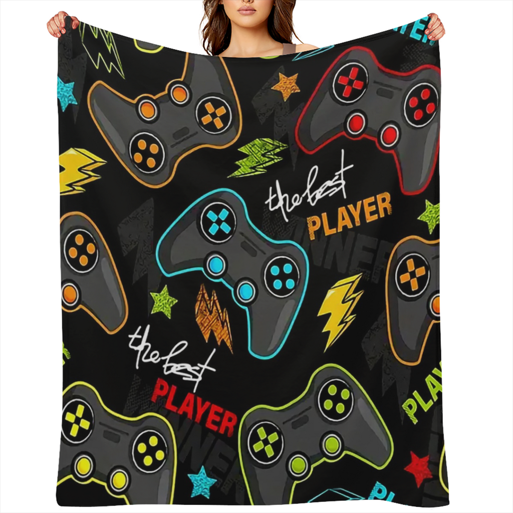 1pc Flannel Blanket, Gamepad Pattern Blanket, Cozy Warm Soft Blanket For Sofa Office Bed And Travelling